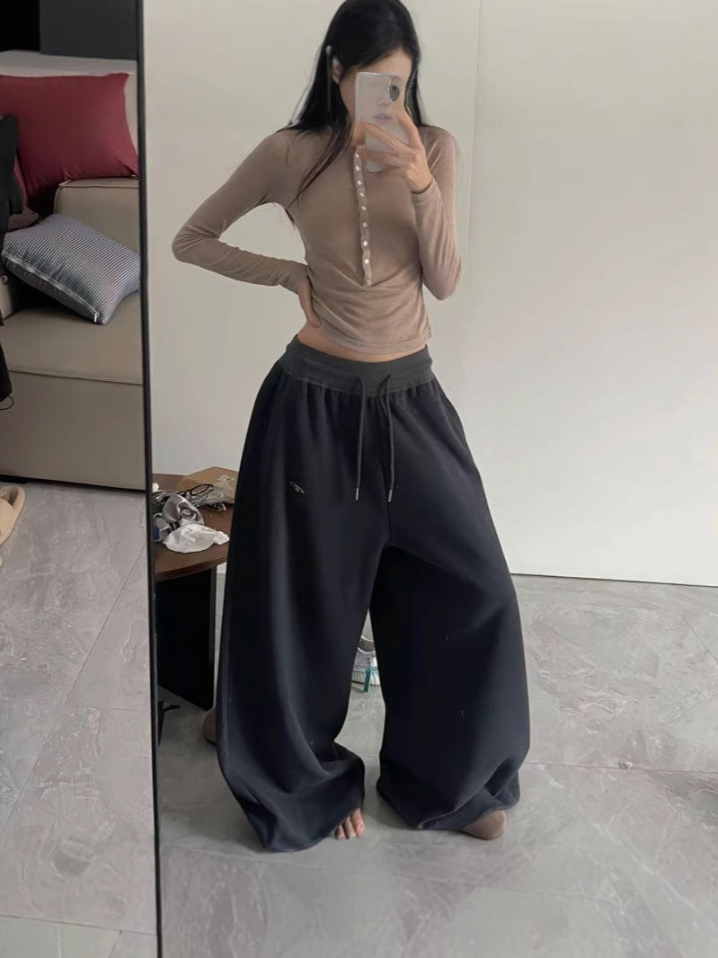 Women's Casual Retro Wide Leg Loose Hip Hop Streetwear Trousers